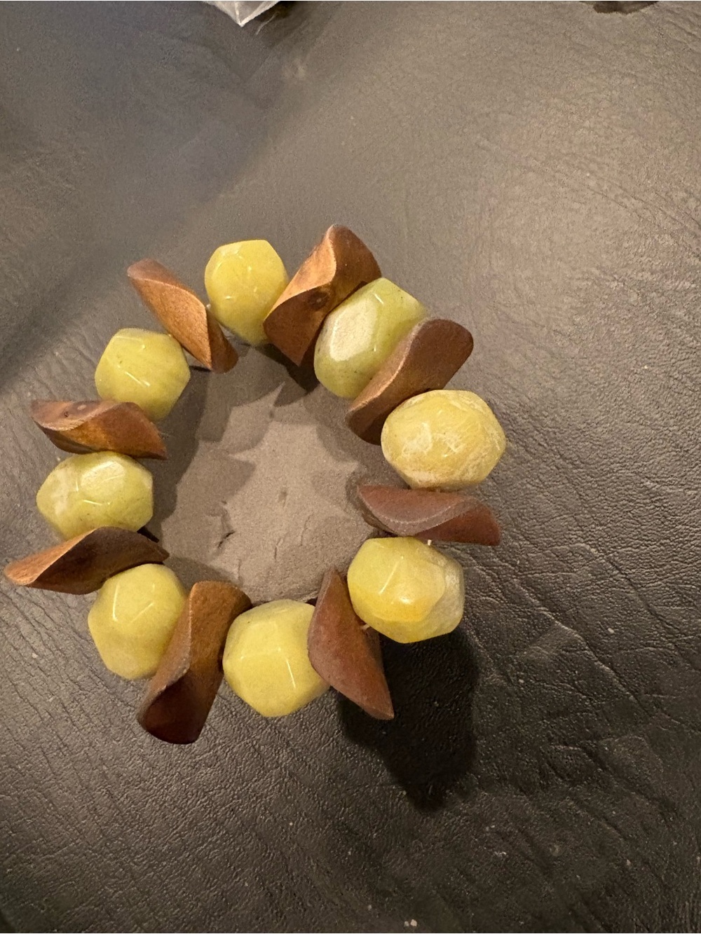 Handcrafted Yellow and Brown Bead Stretch Bracelet & Earrings